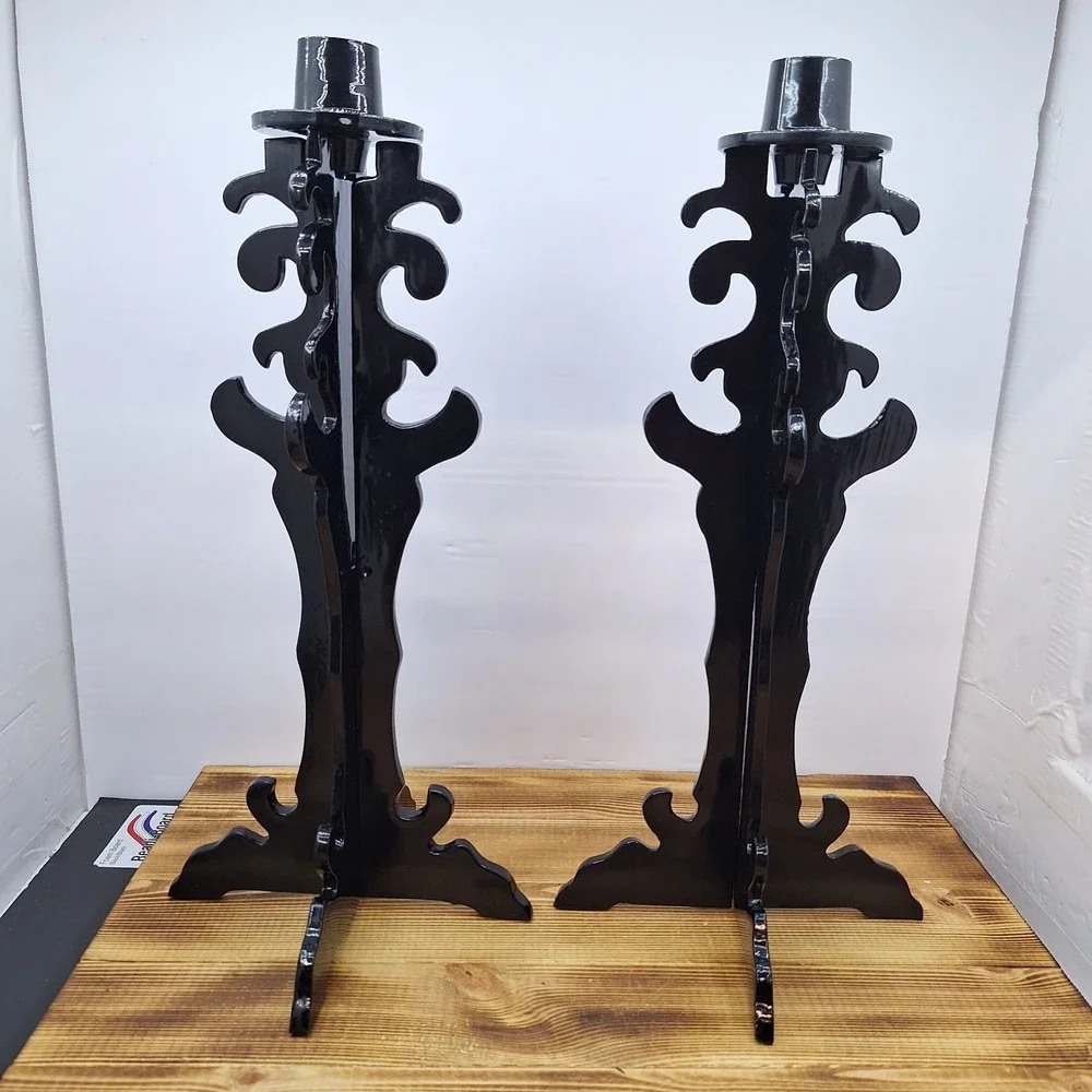 Holiday Halloween Colapsable Candle Sticks‎ Set X2 Metal Black